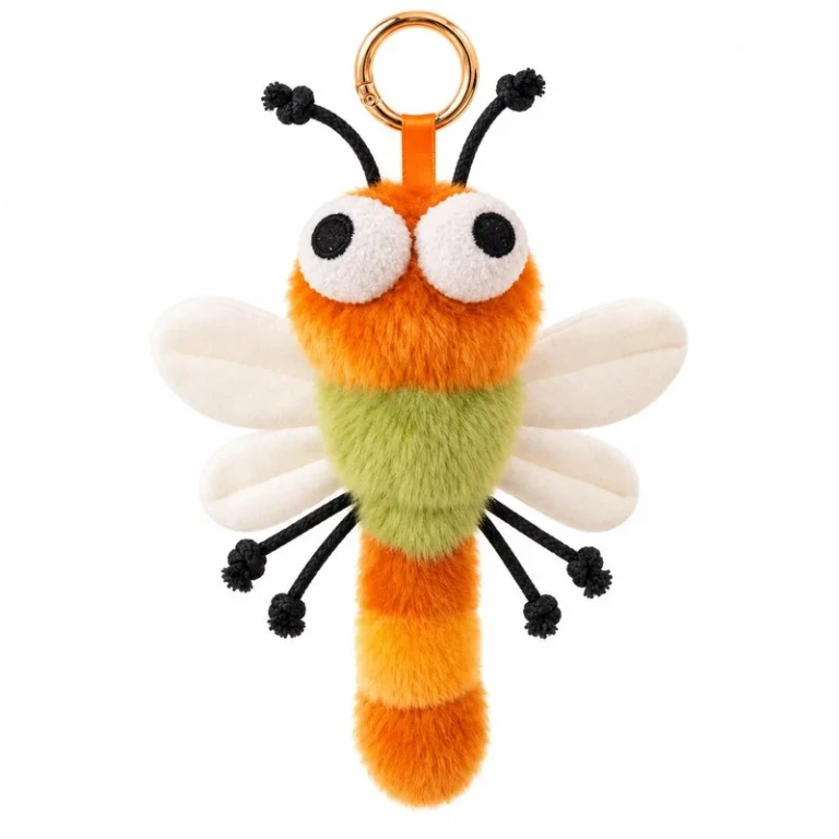 Orange Green Dragonfly Plush Keychain