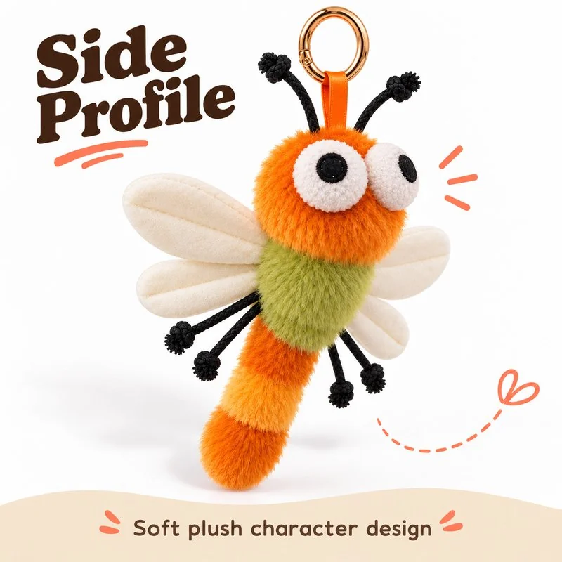 Orange Green Dragonfly Plush Keychain — additional angle concept.