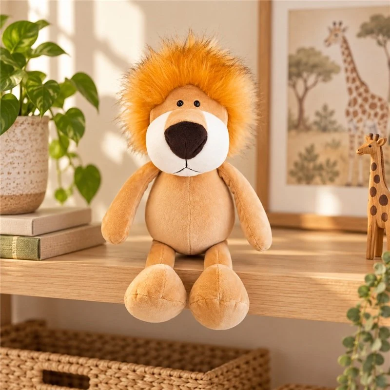 Illustrative application scene featuring orange mane lion plush; setting is a concept.