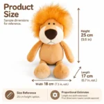 Orange Mane Lion Plush — proposed size reference; dimensions require sample confirmation.