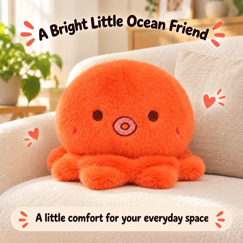 Illustrative application scene featuring orange octopus plush; setting is a concept.