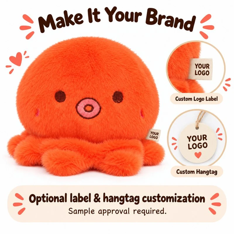 Customization concept for orange octopus plush; feasibility and sample approval required.