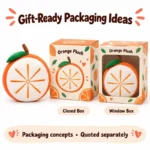 Orange Slice Plush Cushion — optional packaging concept; final artwork, fit and quotation require confirmation.