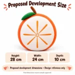 Orange Slice Plush Cushion — proposed size reference; dimensions require sample confirmation.