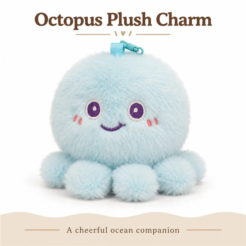 Pale Blue Octopus Plush Keychain