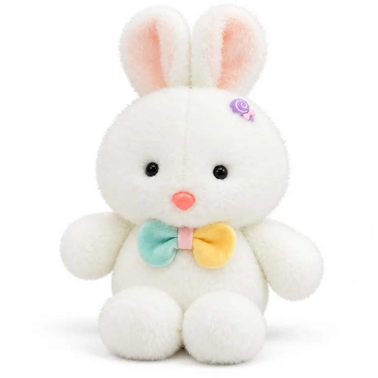 Pastel Bow White Bunny Plush