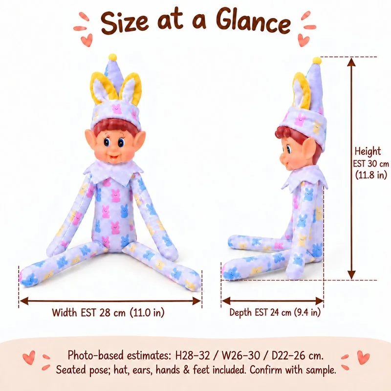 Pastel Bunny Ear Spring Elf Doll — proposed size reference; dimensions require sample confirmation.