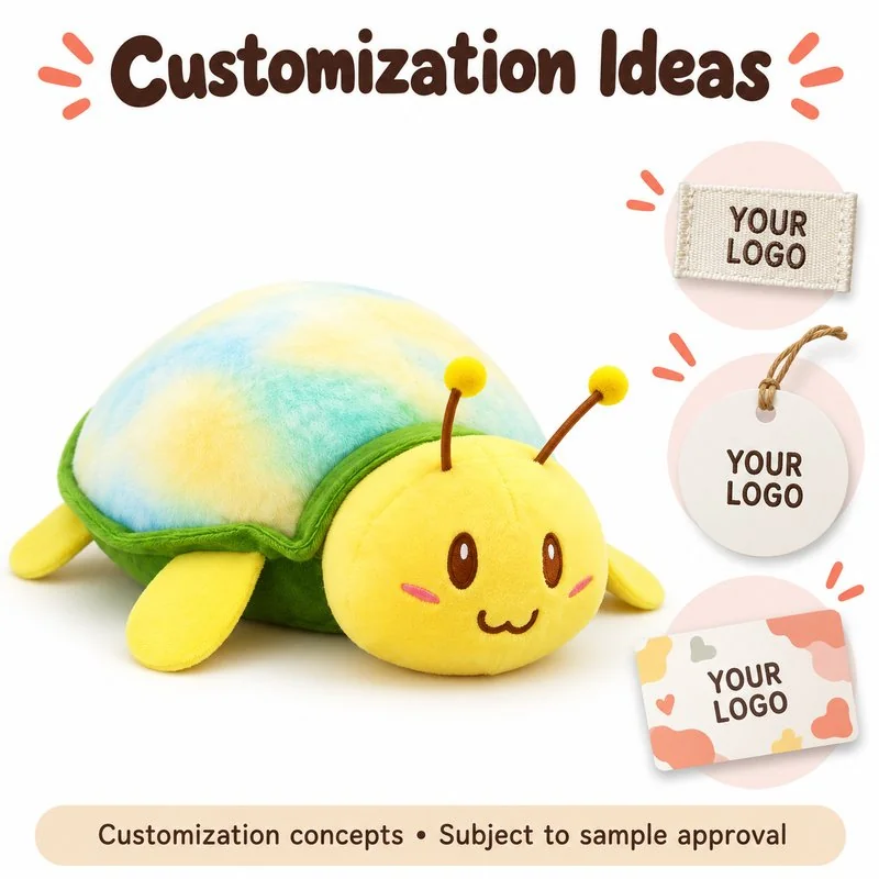 Customization concept for pastel shell insect plush; feasibility and sample approval required.