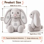 Personalized Photo Gray Bunny Plush — proposed size reference; dimensions require sample confirmation.