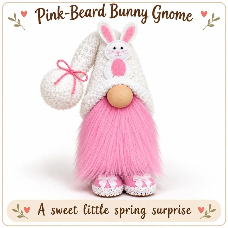 Pink Beard Bunny Gnome Plush
