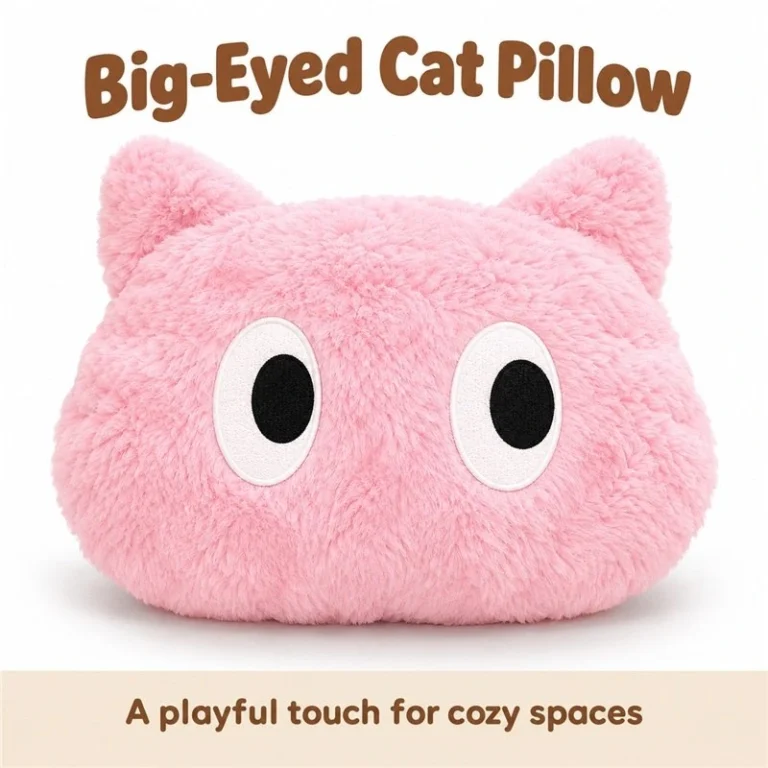 Pink Big Eyed Cat Head Plush Pillow