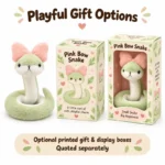 Pink Bow Coiled Snake Plush — optional packaging concept; final artwork, fit and quotation require confirmation.