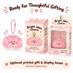 Pink Brain Plush Keychain — optional packaging concept; final artwork, fit and quotation require confirmation.