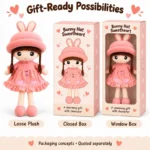 Pink Bunny Hat Cloth Doll — optional packaging concept; final artwork, fit and quotation require confirmation.