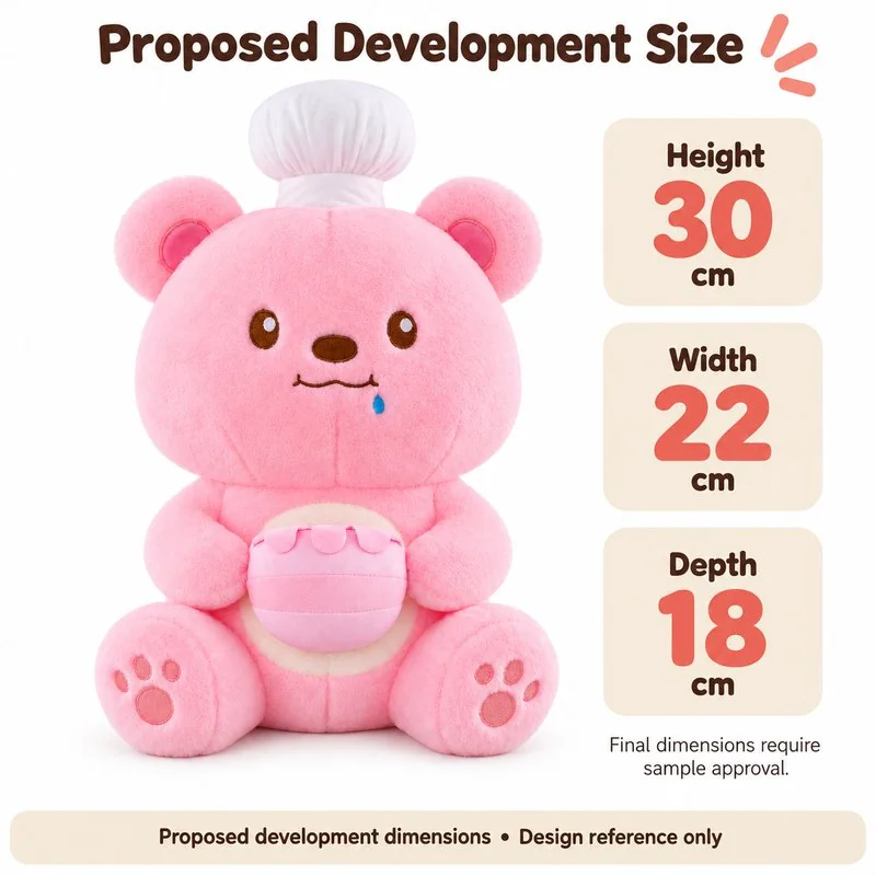 Pink Chef Bear With Jar Plush — proposed size reference; dimensions require sample confirmation.