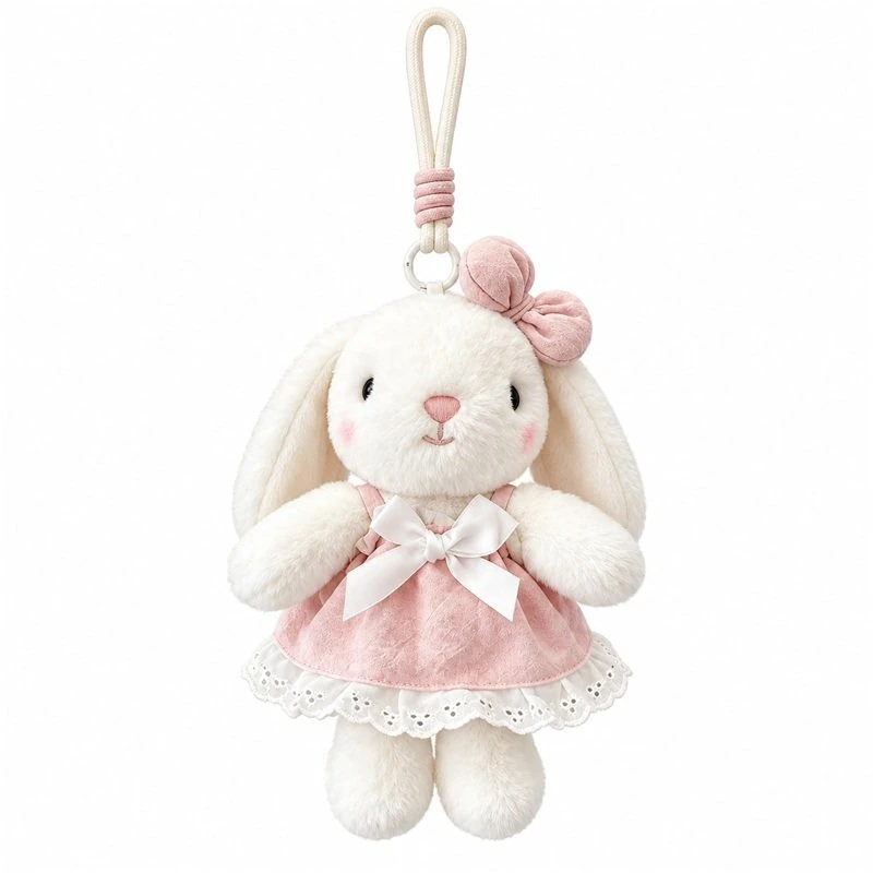 Pink Dress White Bunny Plush Charm