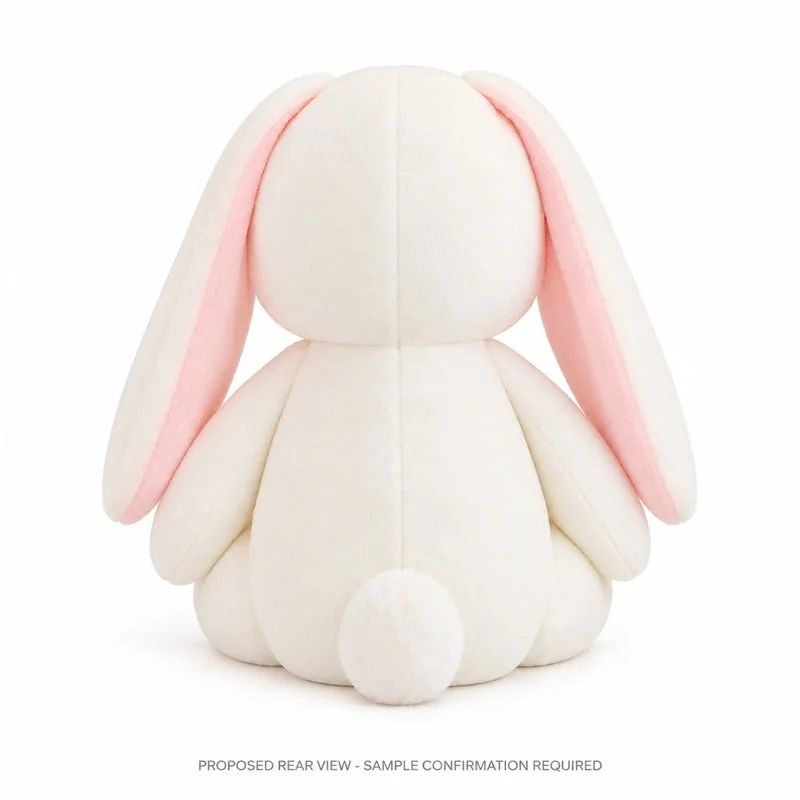 Pink Eared White Rabbit Plush — back view concept