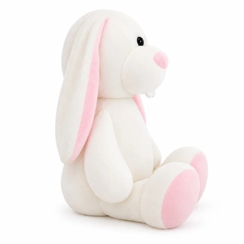 Pink Eared White Rabbit Plush — side view concept