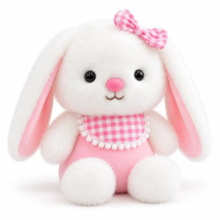 Pink Gingham Bib Rabbit Plush