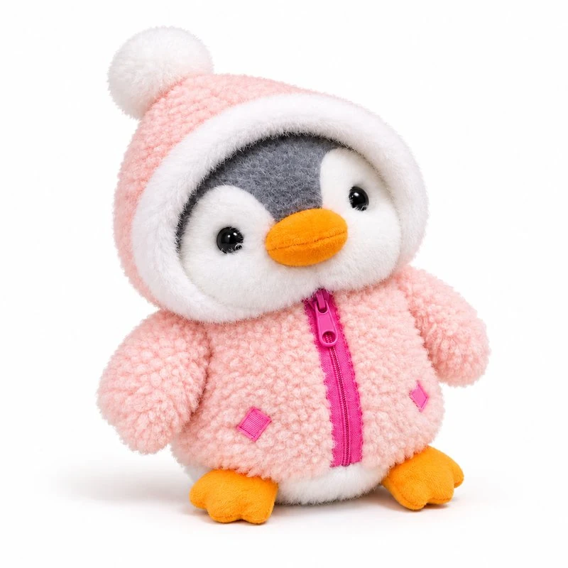 Pink Hooded Penguin Plush
