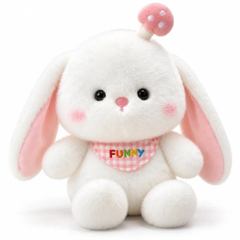 Pink Mushroom White Bunny Plush
