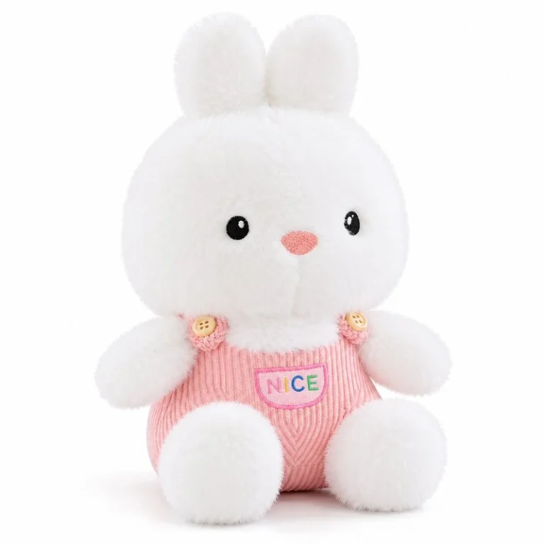 Pink Overalls White Bunny Plush