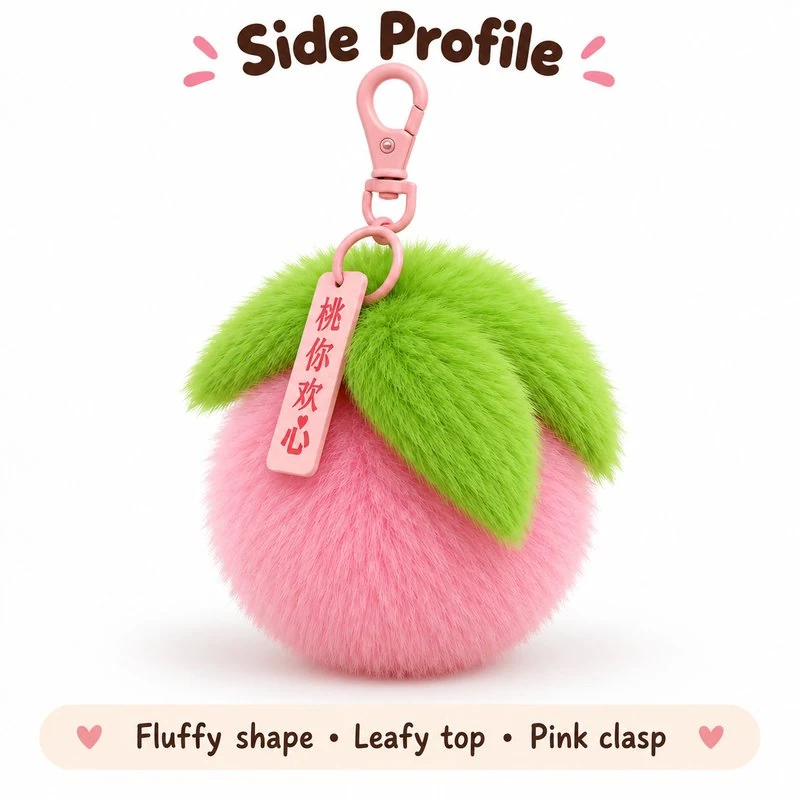 Pink Peach Plush Keychain — additional angle concept.