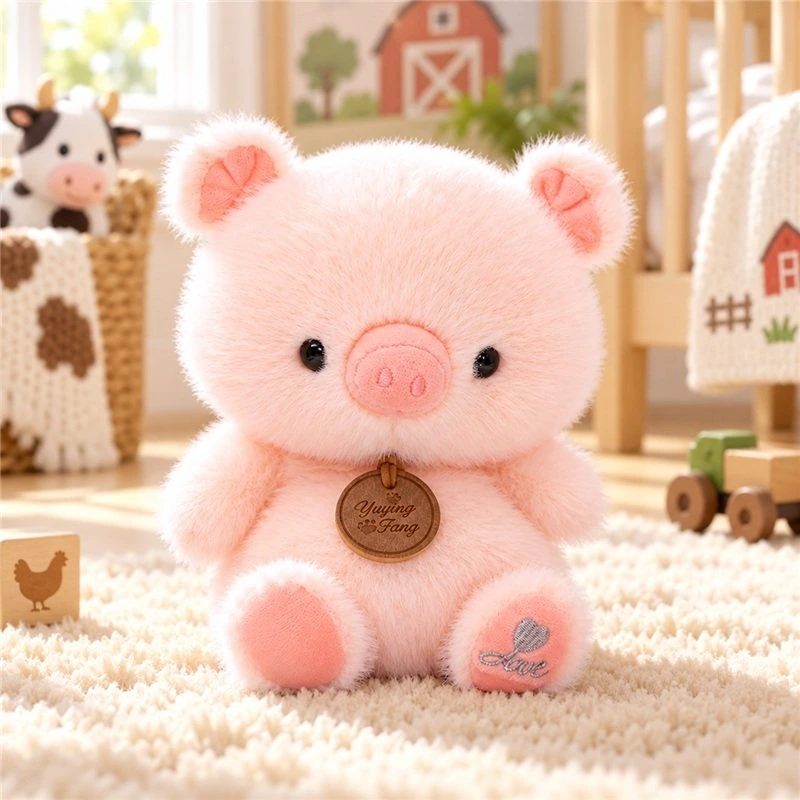 Illustrative application scene featuring pink pig plush toy; setting is a concept.
