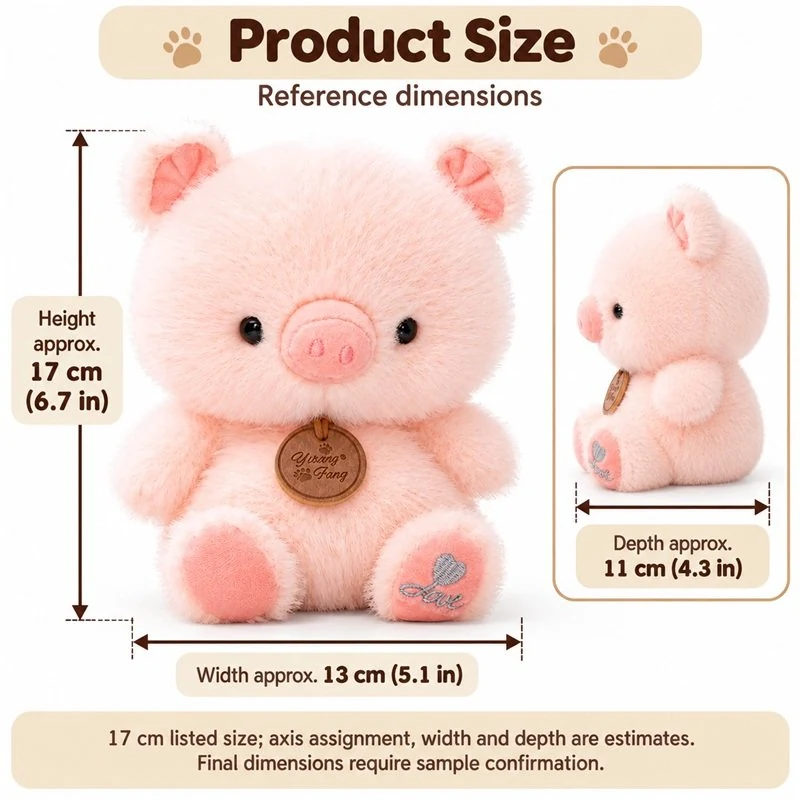 Pink Pig Plush Toy — proposed size reference; dimensions require sample confirmation.