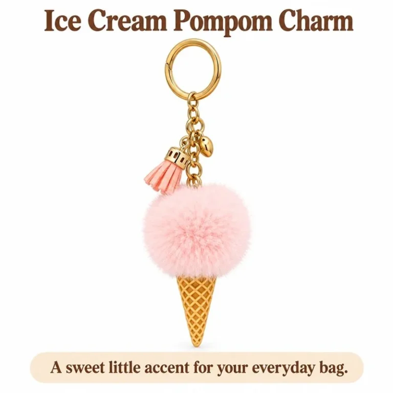 Pink Pompom Ice Cream Keychain