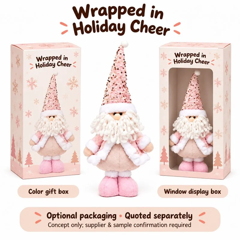 Pink Sequin Santa Decoration — optional packaging concept; final artwork, fit and quotation require confirmation.