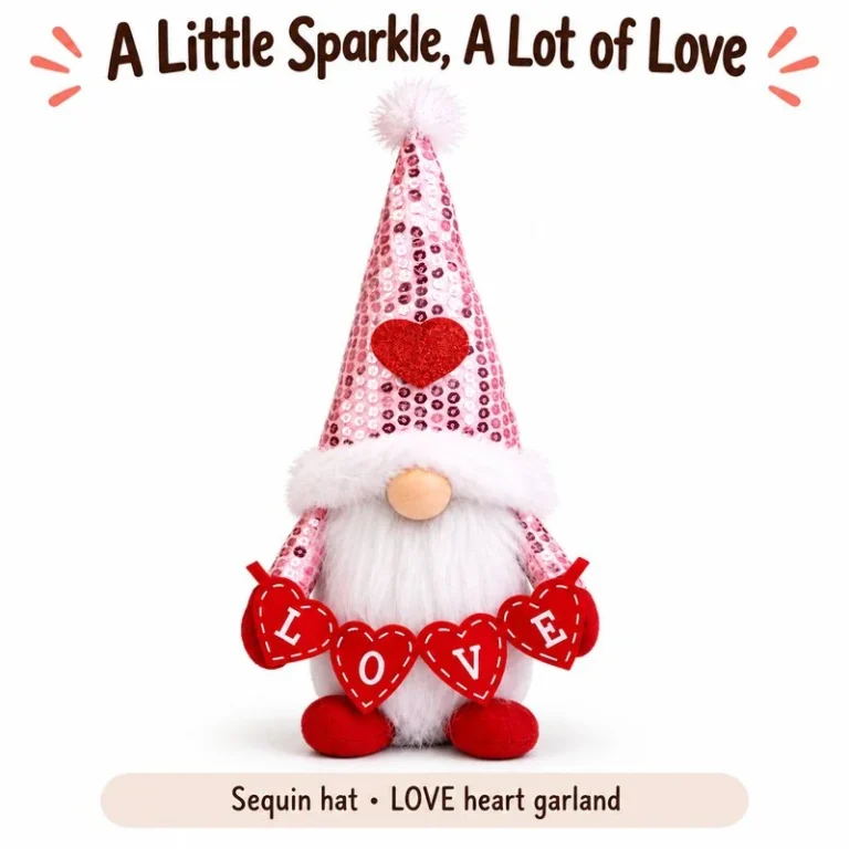 Pink Sequin Valentine Gnome Plush