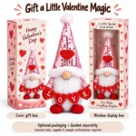 Pink Sequin Valentine Gnome Plush — optional packaging concept; final artwork, fit and quotation require confirmation.