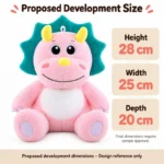 Pink Teal Frill Triceratops Plush — proposed size reference; dimensions require sample confirmation.