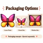 Pink Yellow Butterfly Plush Pillow — optional packaging concept; final artwork, fit and quotation require confirmation.