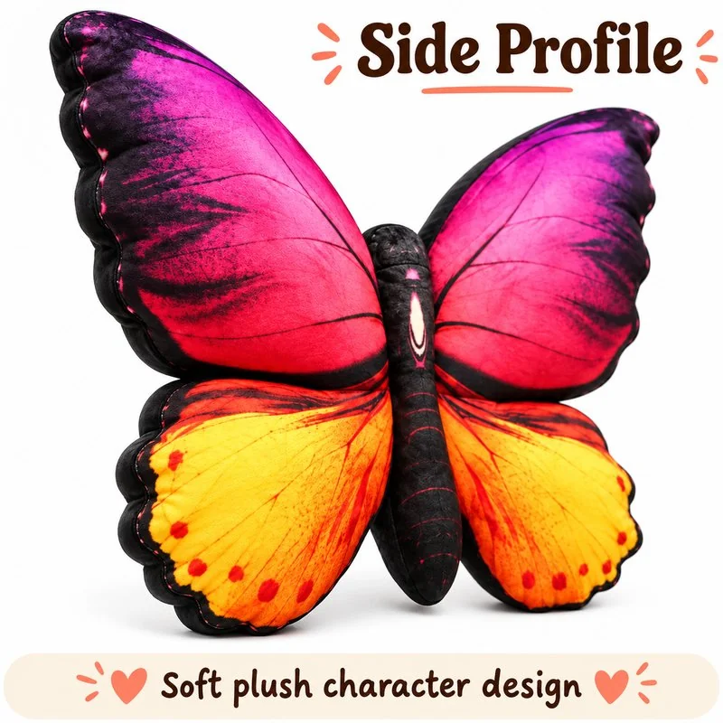 Pink Yellow Butterfly Plush Pillow — additional angle concept.