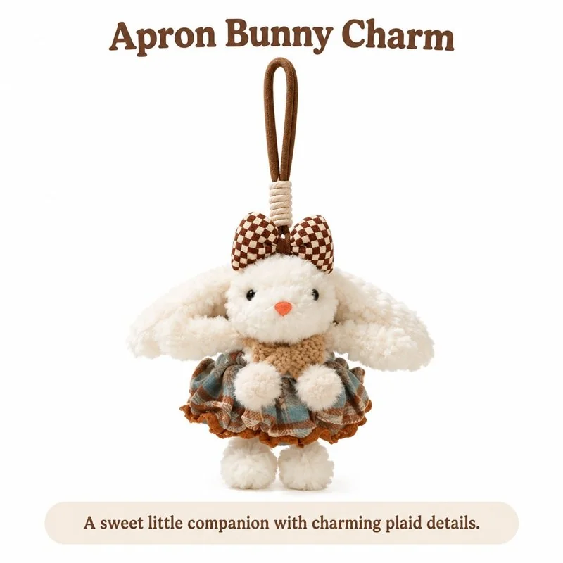 Plaid Apron Bunny Plush Keychain