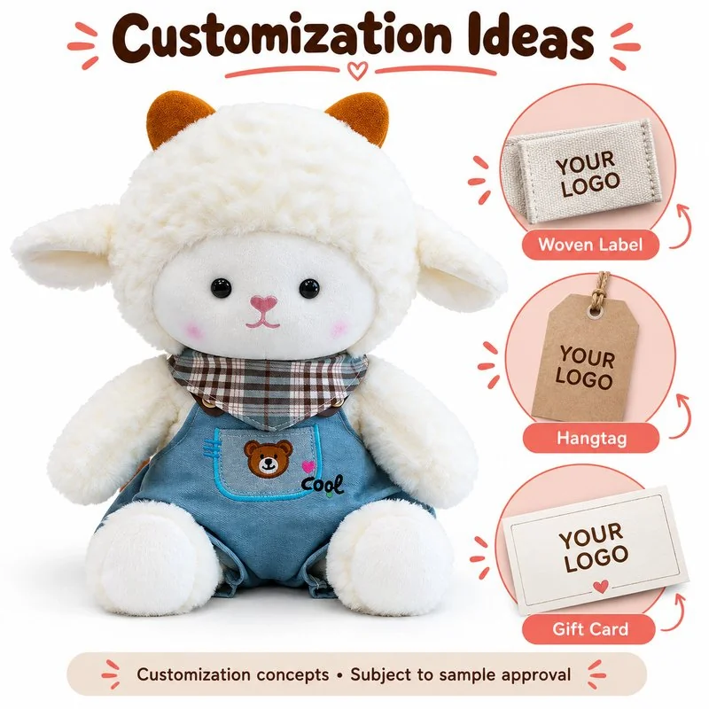 Customization concept for plaid scarf overall lamb plush; feasibility and sample approval required.