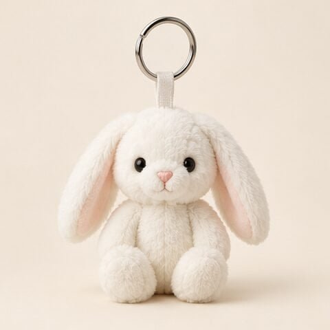 Concept rabbit plush keychain with a metal ring