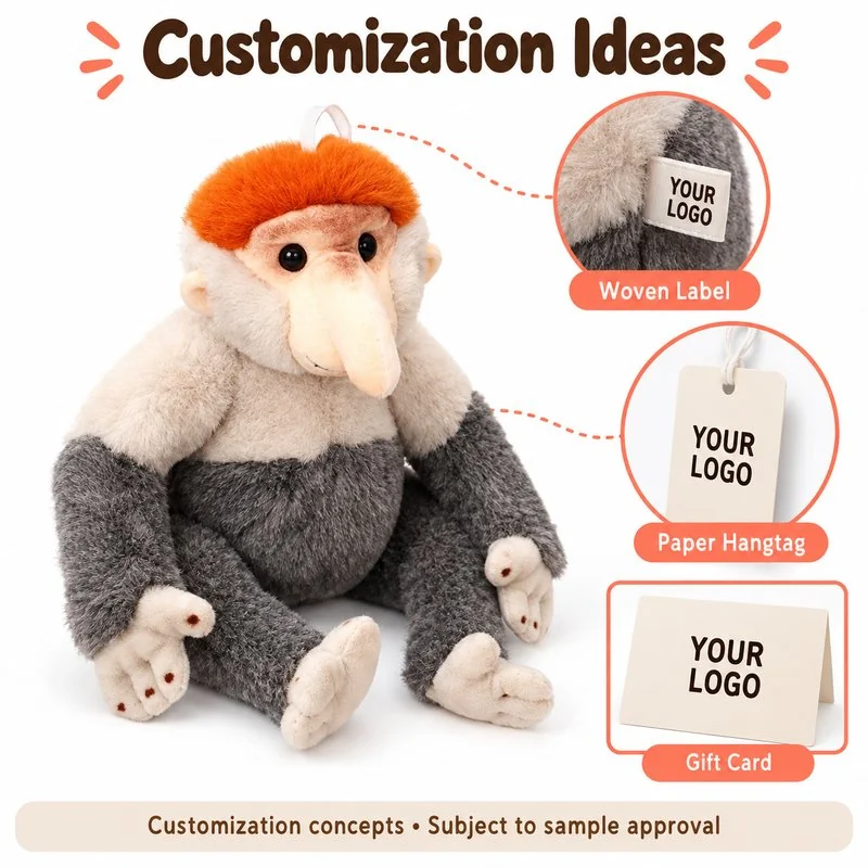 Customization concept for proboscis monkey plush; feasibility and sample approval required.