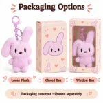 Purple Long Ear Bunny Plush Keychain — optional packaging concept; final artwork, fit and quotation require confirmation.
