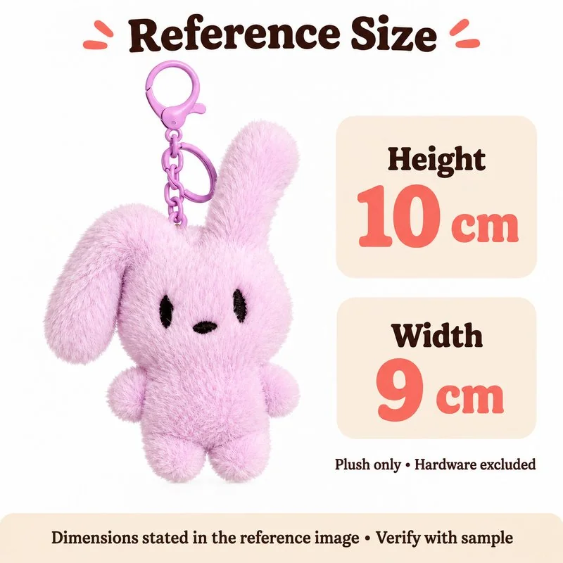 Purple Long Ear Bunny Plush Keychain — proposed size reference; dimensions require sample confirmation.