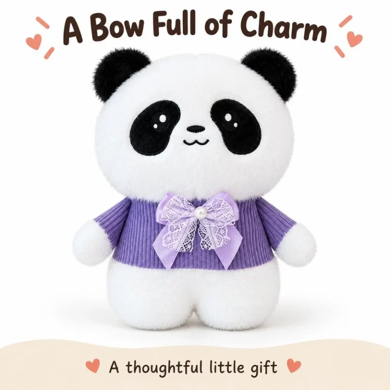 Purple Sweater Lace Bow Panda Soft Toy