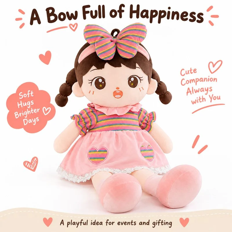 Rainbow Bow Pink Dress Cloth Doll