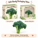 Realistic Broccoli Plush Pillow — optional packaging concept; final artwork, fit and quotation require confirmation.