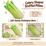 Realistic Celery Plush Pillow — optional packaging concept; final artwork, fit and quotation require confirmation.