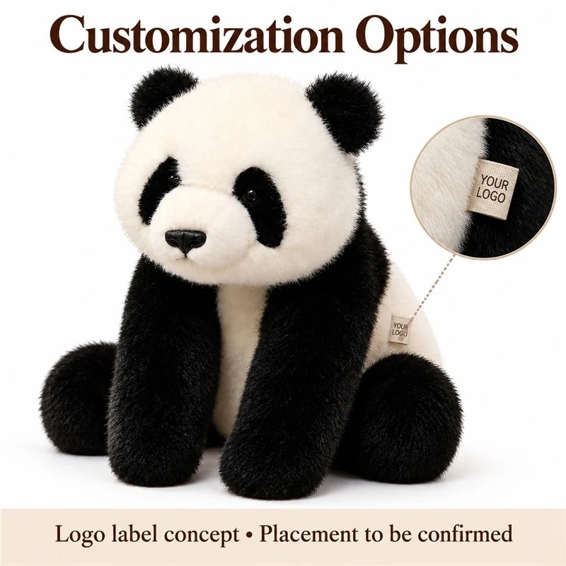 Customization concept for realistic sitting panda soft toy; feasibility and sample approval required.