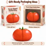 Realistic Tomato Plush Pillow — optional packaging concept; final artwork, fit and quotation require confirmation.