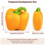 Realistic Yellow Bell Pepper Plush Pillow — proposed size reference; dimensions require sample confirmation.