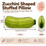Realistic Zucchini Plush Pillow — proposed size reference; dimensions require sample confirmation.